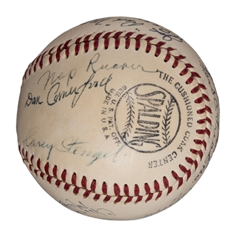 1916 National League Champion Brooklyn Robins 1949 Reunion Team Signed ONL Frick Baseball With 18 Signatures Including Marquard, Stengel & Wheat (Beckett)